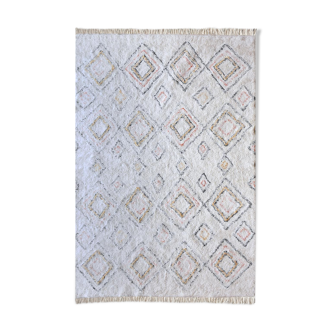 Tapis berbere 190x290 cm blanc motifs colorés