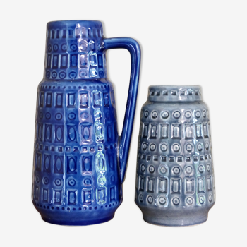 Paire de vases assortis 1960-1970 Scheurich bleu - gris
