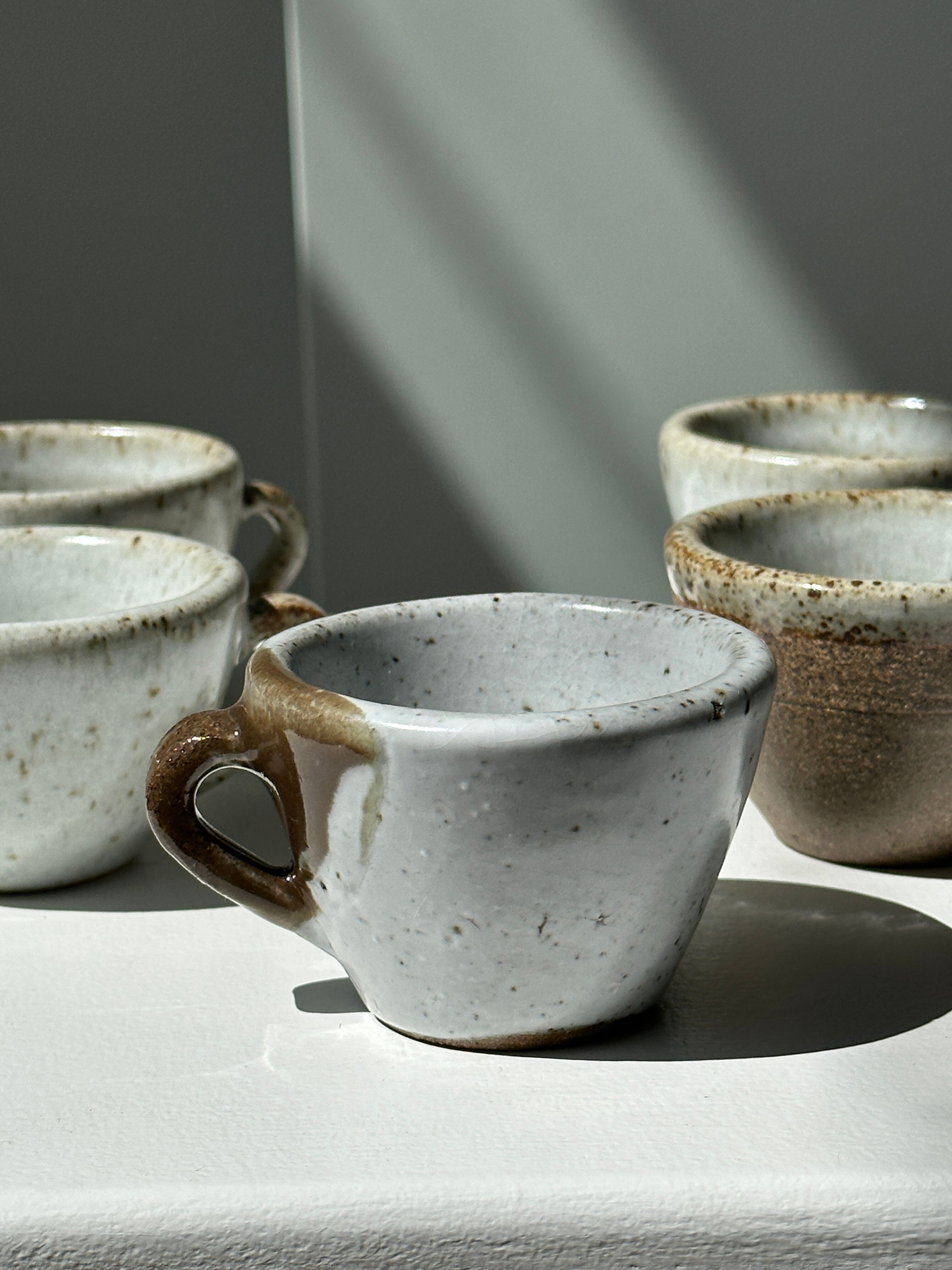 Set of 5 Indonesian ceramic handle coffee cups