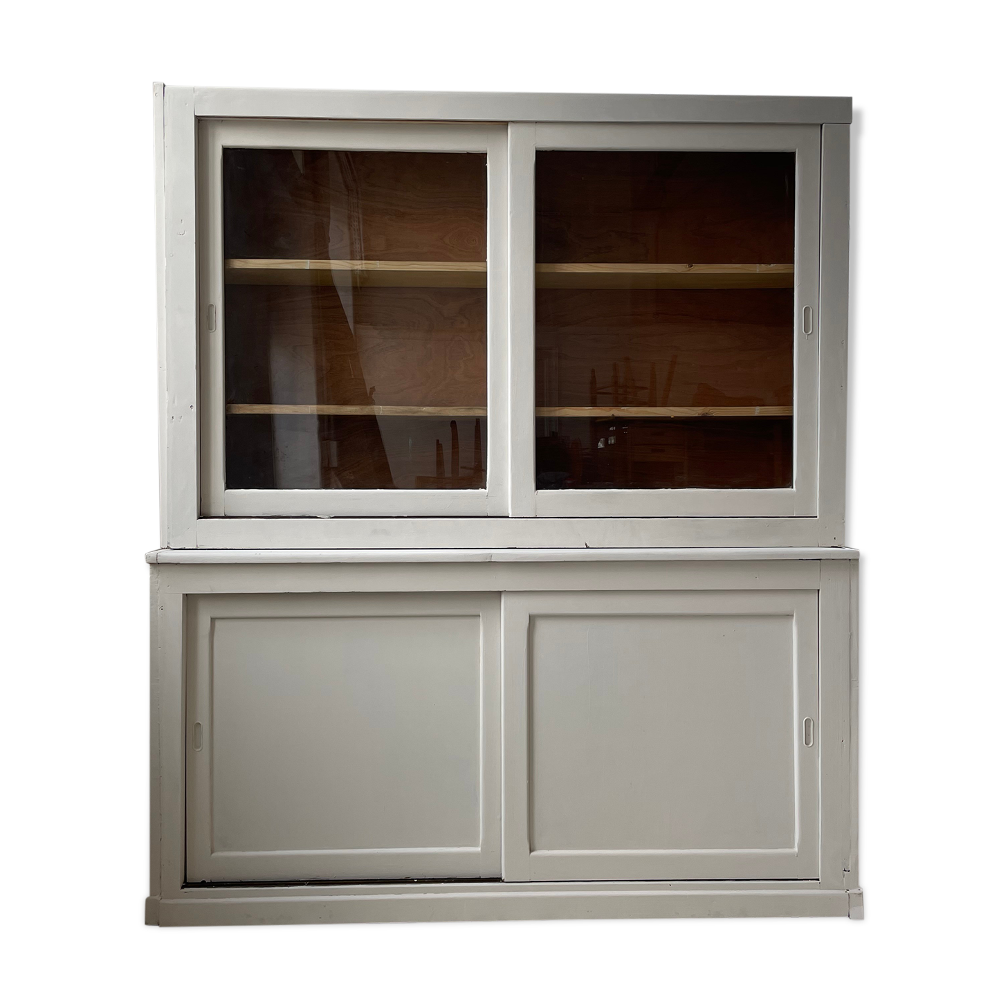 Library showcase ivory white sliding doors