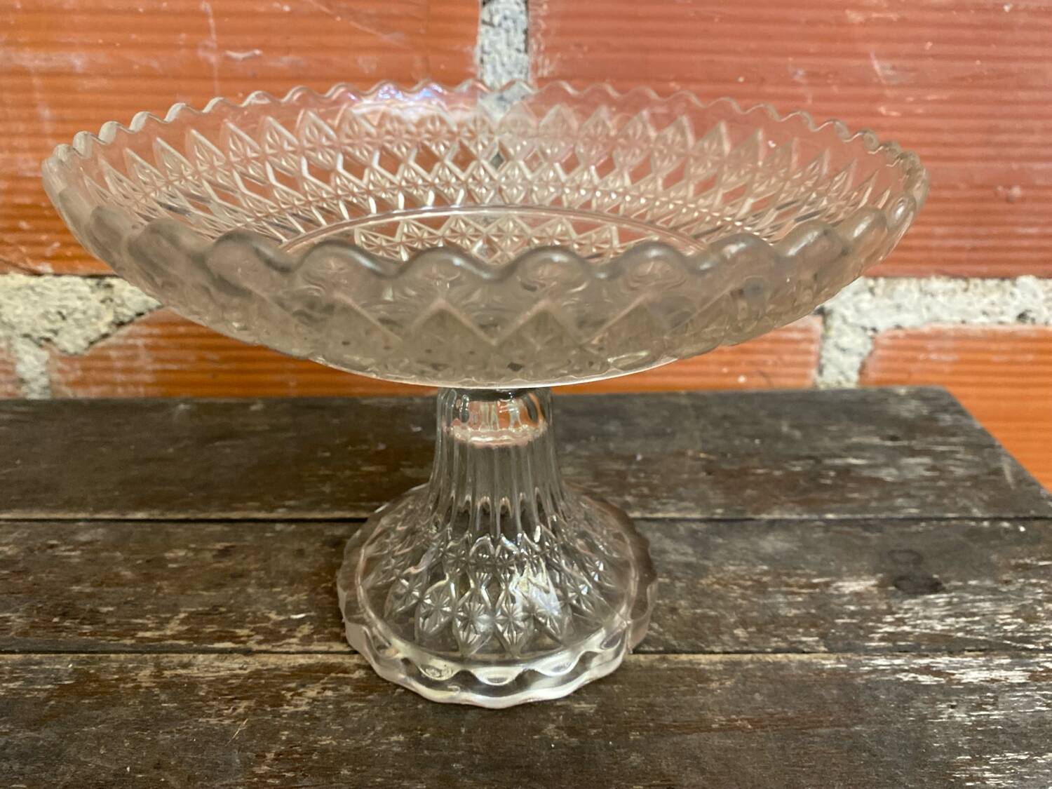 Coupe à Fruits Ancienne En Verre Moulé Décor Étoiles Vintage