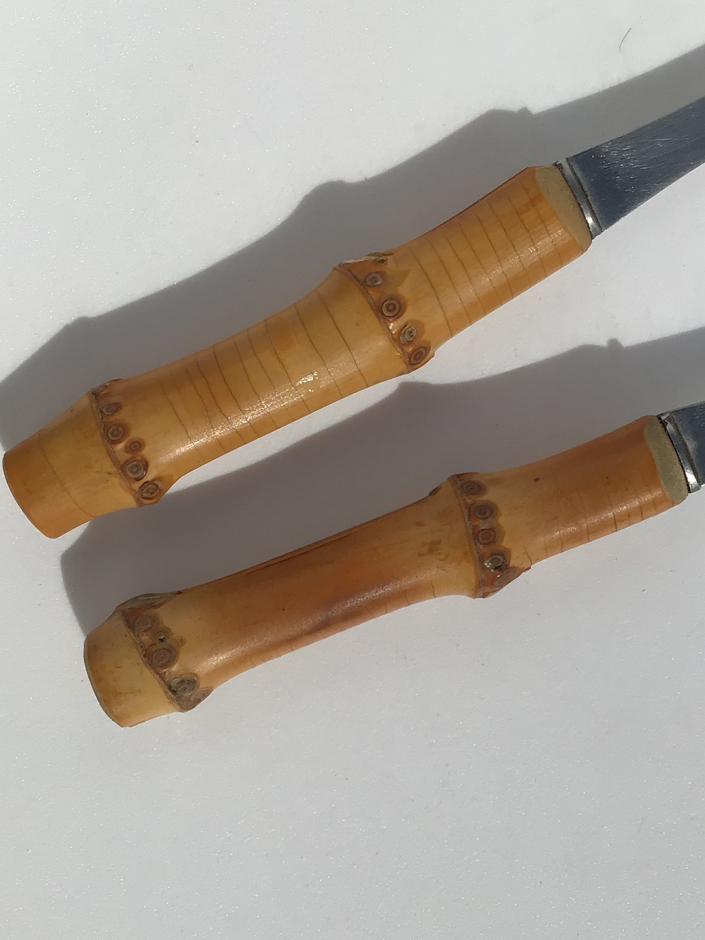 Salad cutlery in natural bamboo and stainless steel 70's