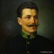 Old oil painting, portrait of a folkloric Austrian man, Vienna 1892.