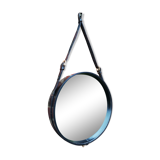Miroir en cuir piqûre sellier Jacques Adnet 1950