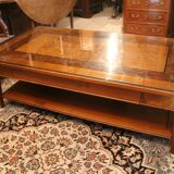 Large coffee table 2 drawers in solid walnut with decoration marked Directory style