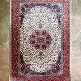 Beige and Pink Floral Patterned Wool Rectangular Rug - Handmade in Pakistan