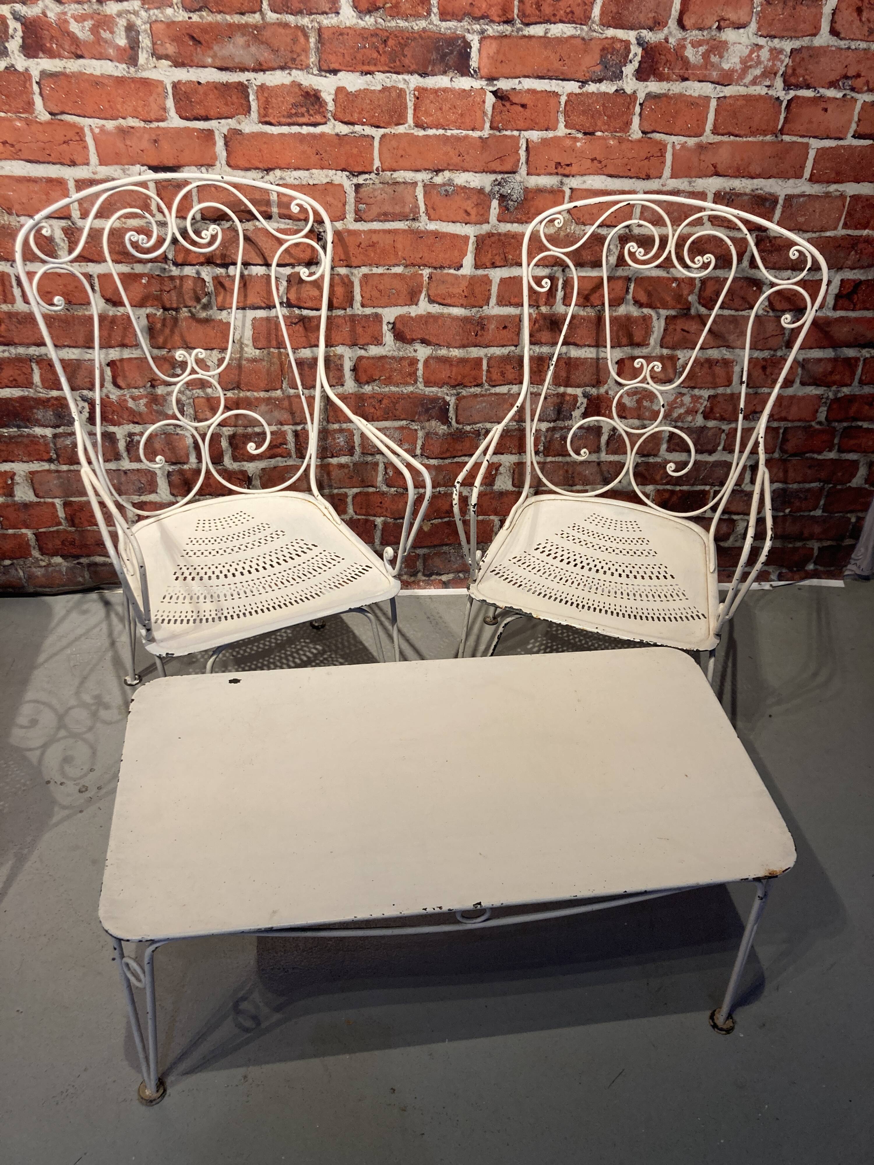 Wrought iron garden set painted white