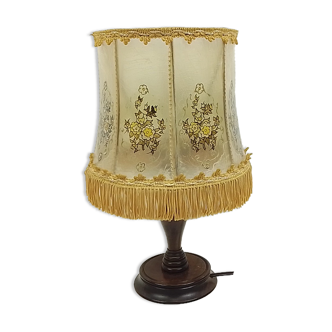 Wooden table lamp and lampshade style skin deco flowers 35 cm