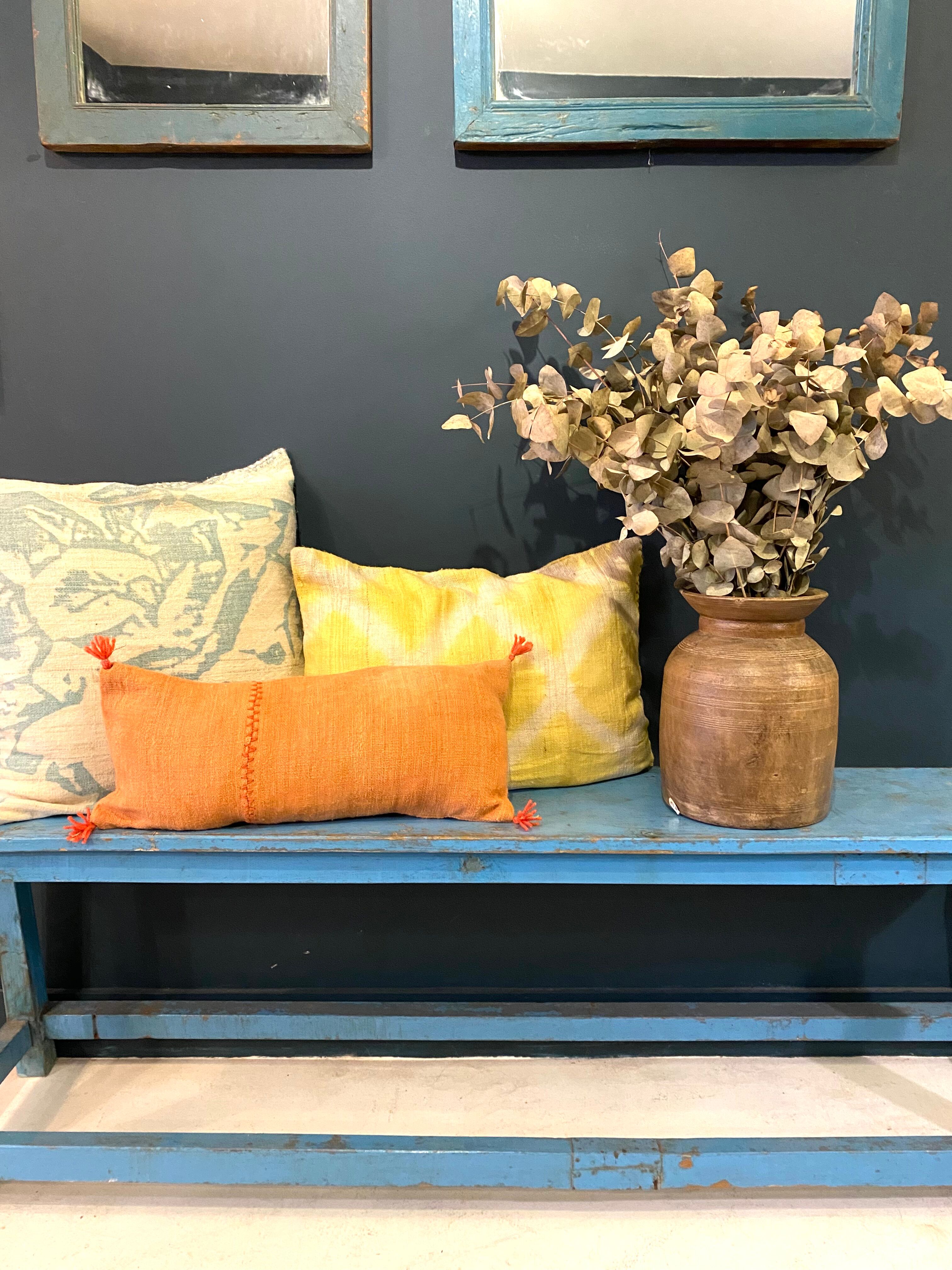 Blue lacquered wood bench