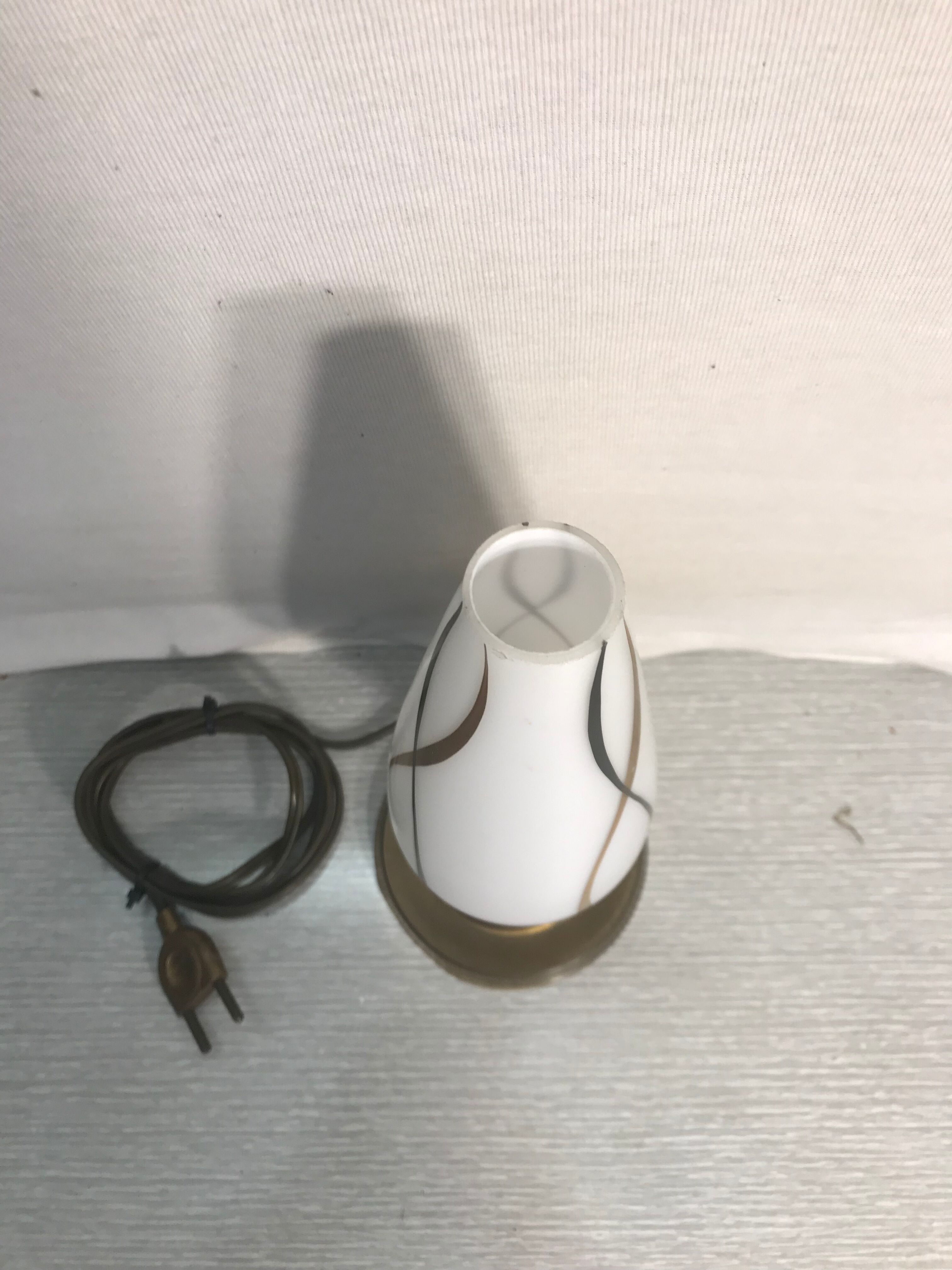 Ancient Golden Metal Lamp - Opaline White Reflector Painted Vintage 70s