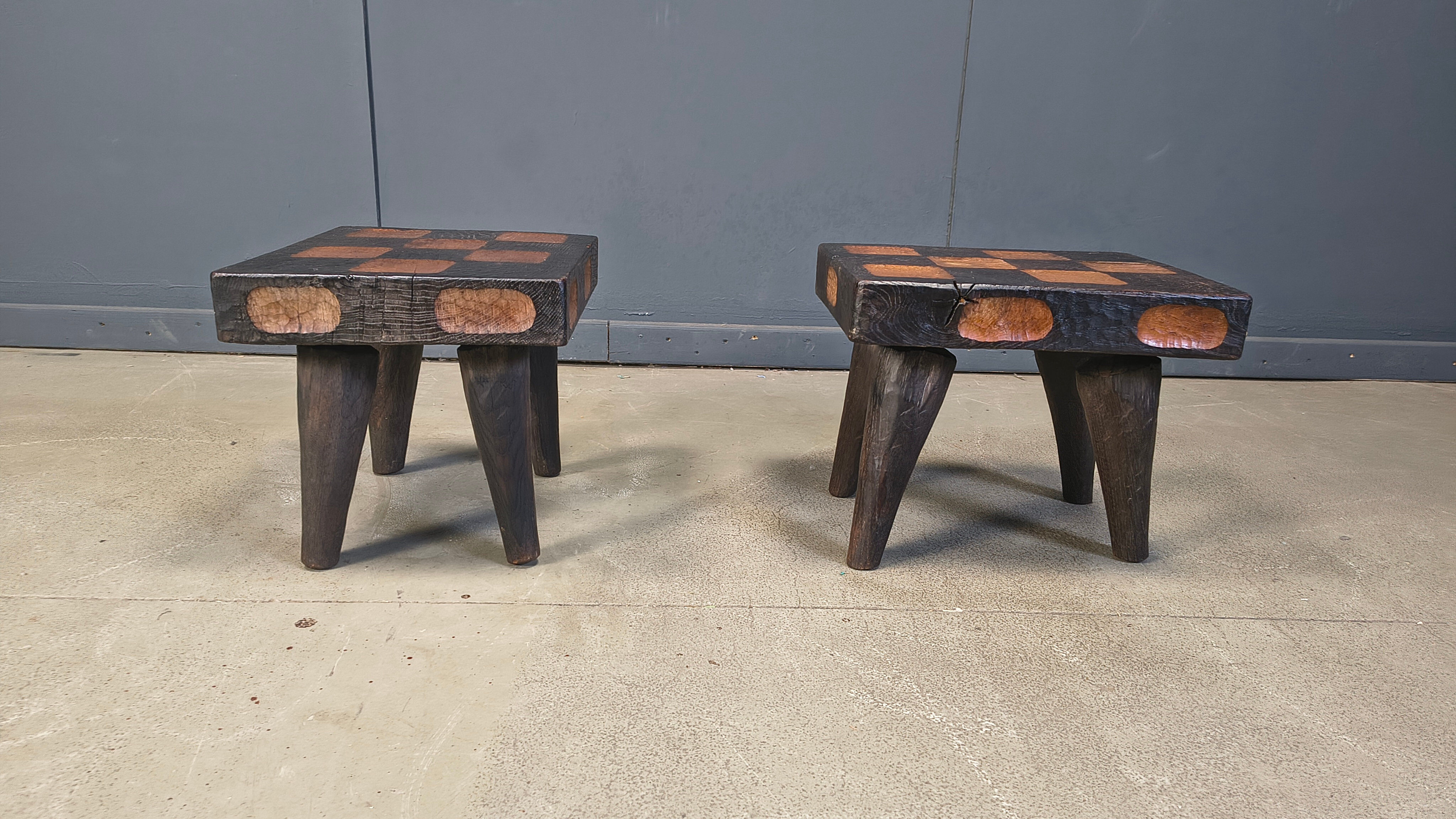 Vintage rustic wooden side tables or stools, 1960s
