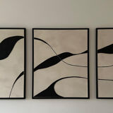 Tableaux triptyque design noir, beige lin