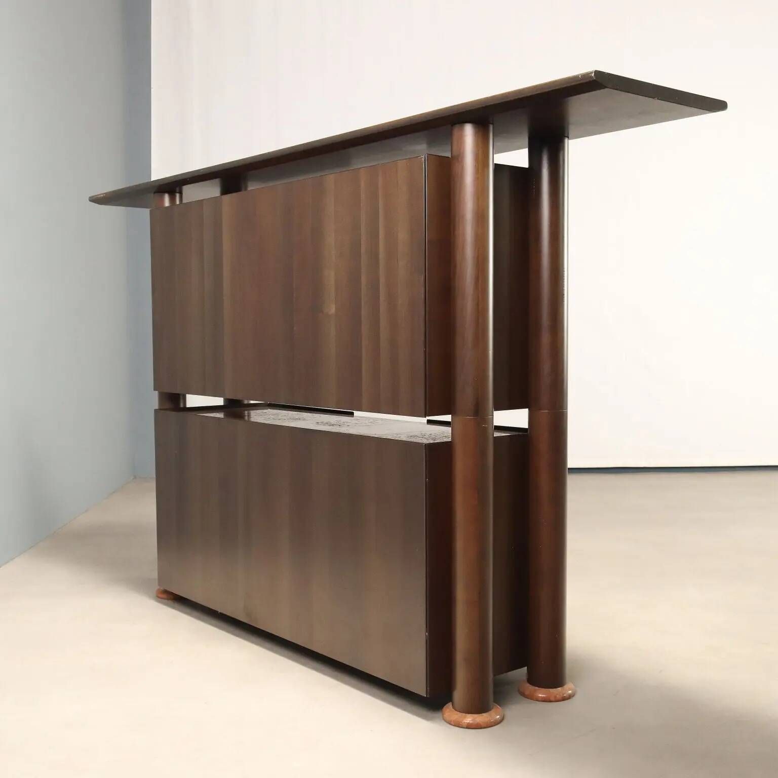 Vintage buffet in Tanganyika walnut and marble, Italy, 1980s.