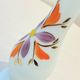 Opaline glass vase with white and blue opaline glass and orange flower pattern, vintage 60s
