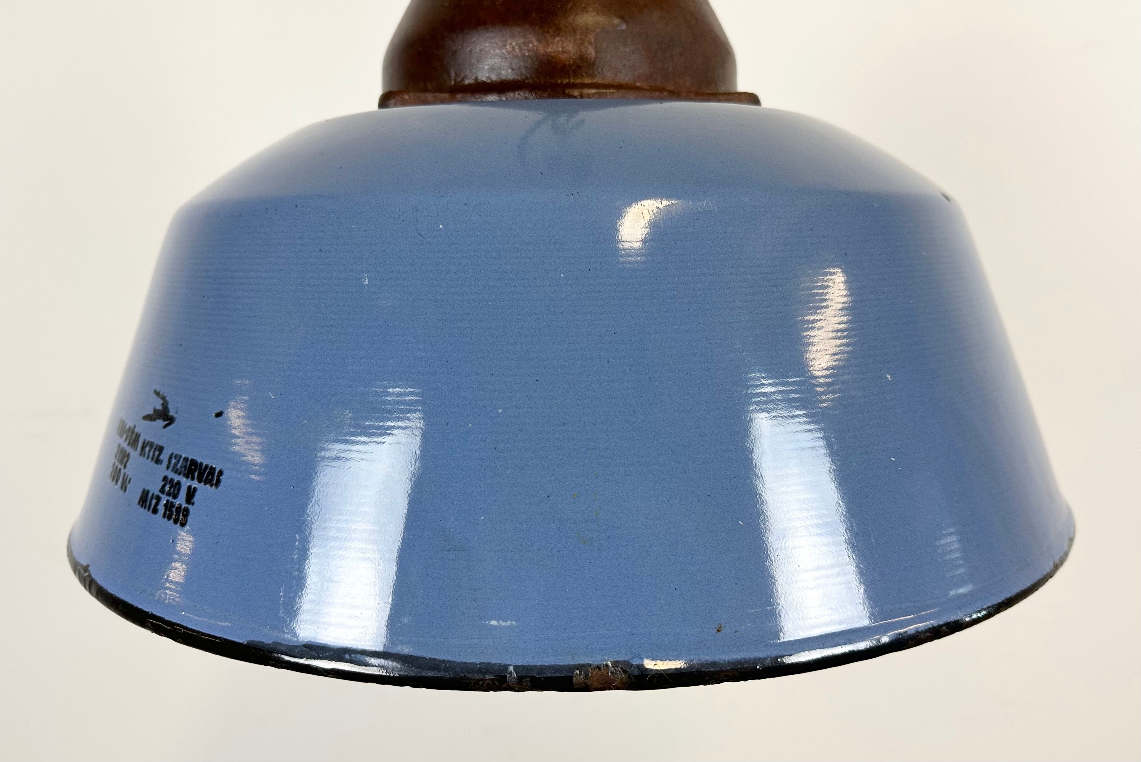 Industrial Blue Enamel and Cast Iron Pendant Light, 1960s