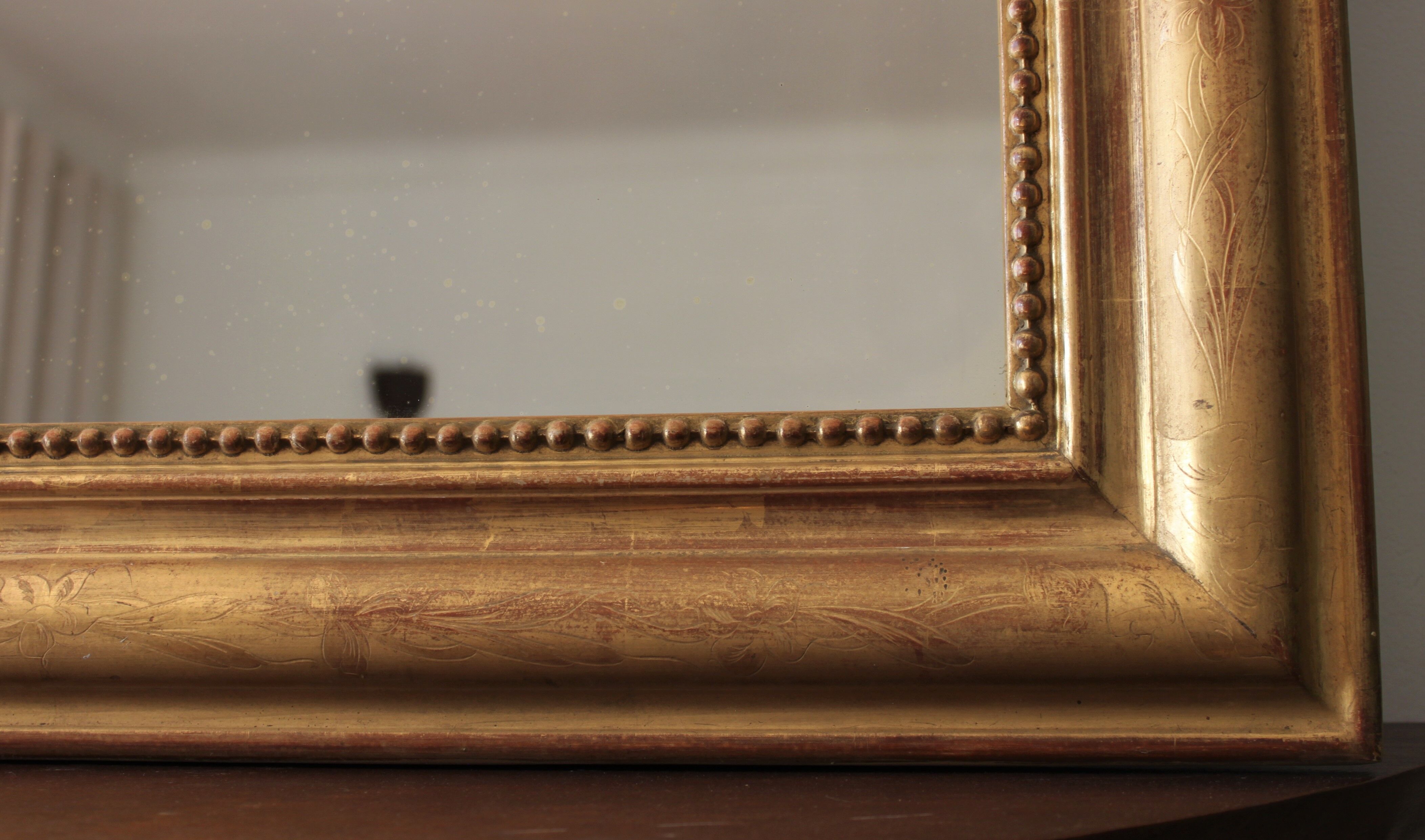 Gilded Louis Philippe mirror old with gold leaf, 126x90 cm