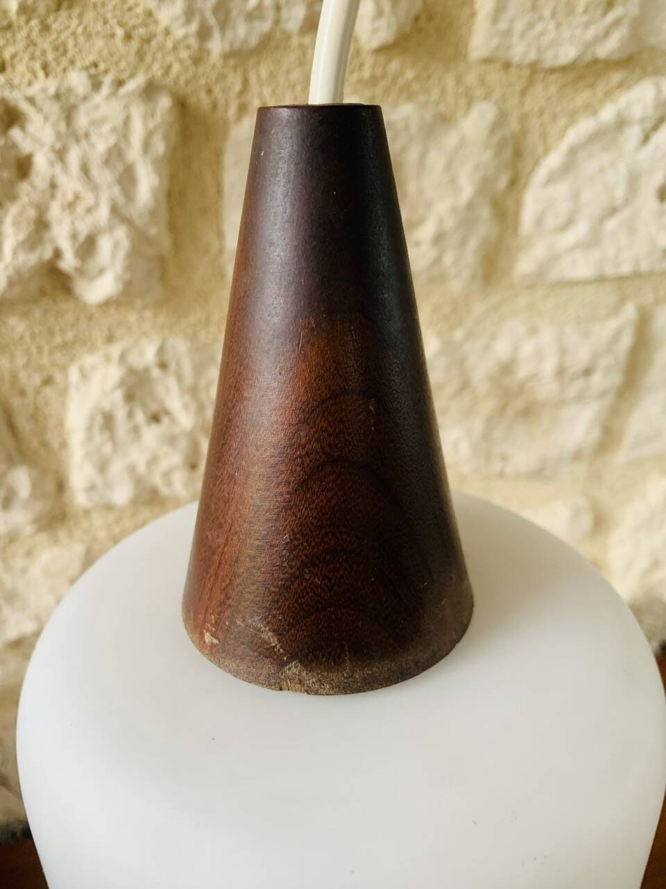 Scandinavian Pendant Lamp in Teak and Opaline, Circa 60´s