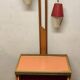 Brown walnut cocktail cabinet with integrated lamp holders and 2 lampshades, 1950s