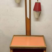 Brown walnut cocktail cabinet with integrated lamp holders and 2 lampshades, 1950s