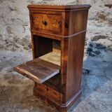French antique bedside table in oak with walnut burl veneer, circa 1900.
