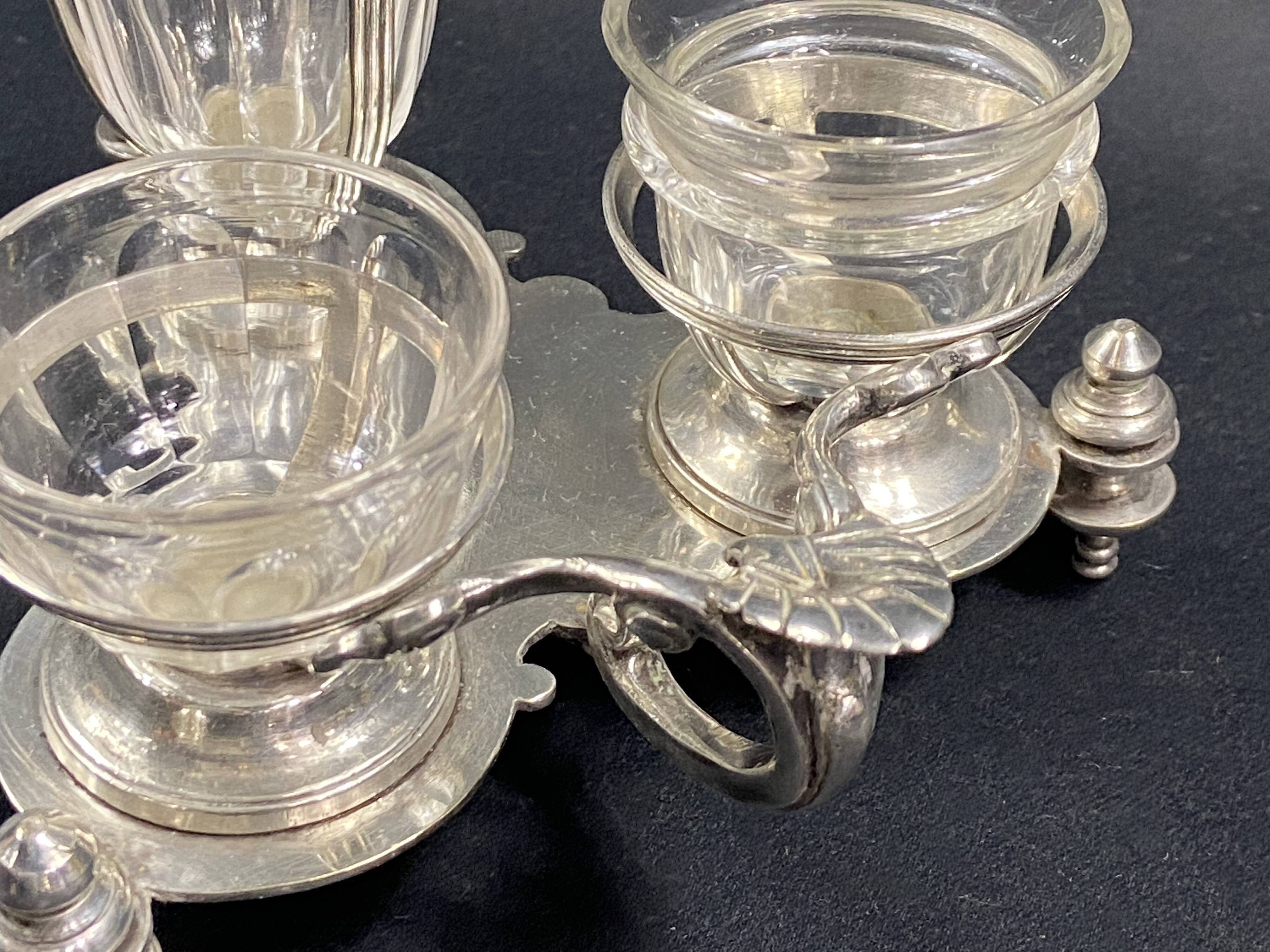 19th century Louis XV style condiment holder, silver or silver-plated metal frame