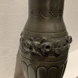 Small pewter vase, roses, signed Petizon