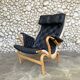 Pernilla armchair new black leather by Bruno Mathsson, Dux, Sweden 1970