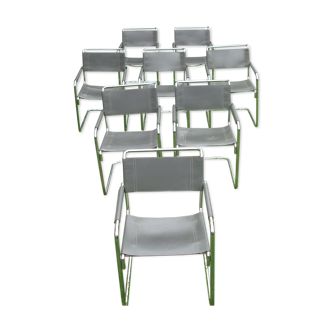 Series of grey and chrome leather armchairs