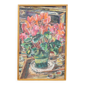 Oil painting by Alexander Michael of cyclamen (Alpenveilchen), 1978