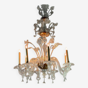 Lustre en verre de murano incolore 8 bras de lumière vers 1890