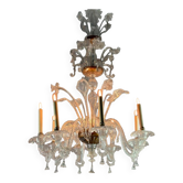 Lustre en verre de murano incolore 8 bras de lumière vers 1890
