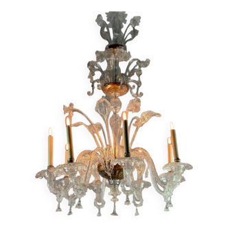 Colorless murano glass chandelier 8 arms of light circa 1890