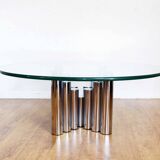 Table basse Space Age en tube chromé et verre 1970