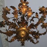 Large mid century gilt tole 8-light chandelier by hans Kögl, 1960s
