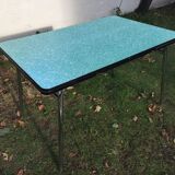 Formica vintage green table and opaline - 6 matching chairs