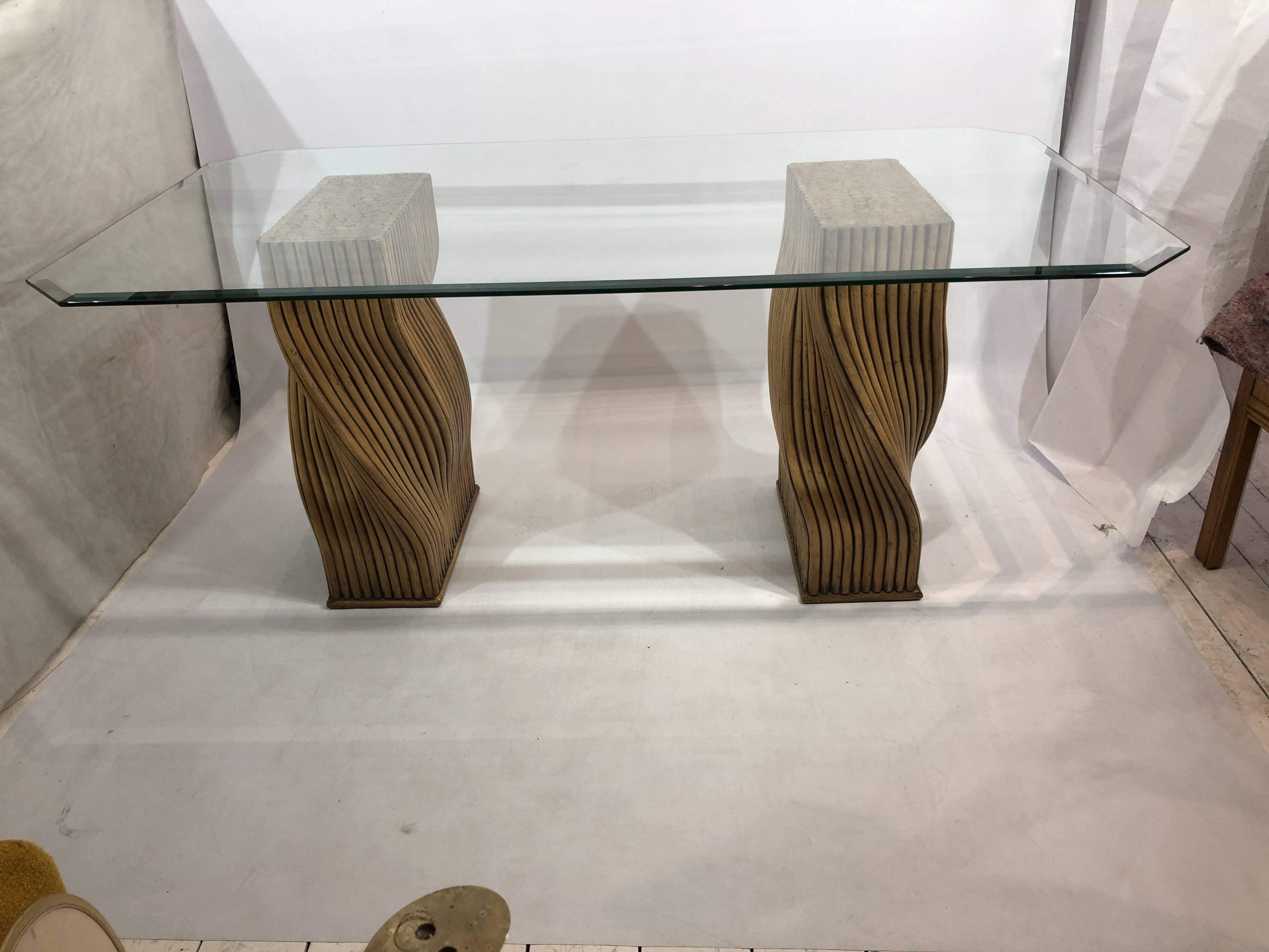 Mehitabel McGuire Twisted Pedestal Bamboo Dining Table MidCentury Boho 1970