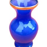 1960s Baluster vase on pedestal Blue opaline Neck with gilding