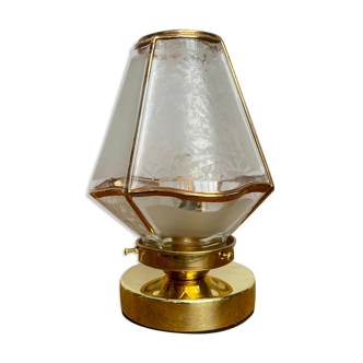 Laampe à poser globe vintage en verre blanc et doré