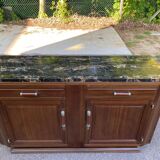 Vintage Parisian art deco sideboard in solid wood and black marble 180cm