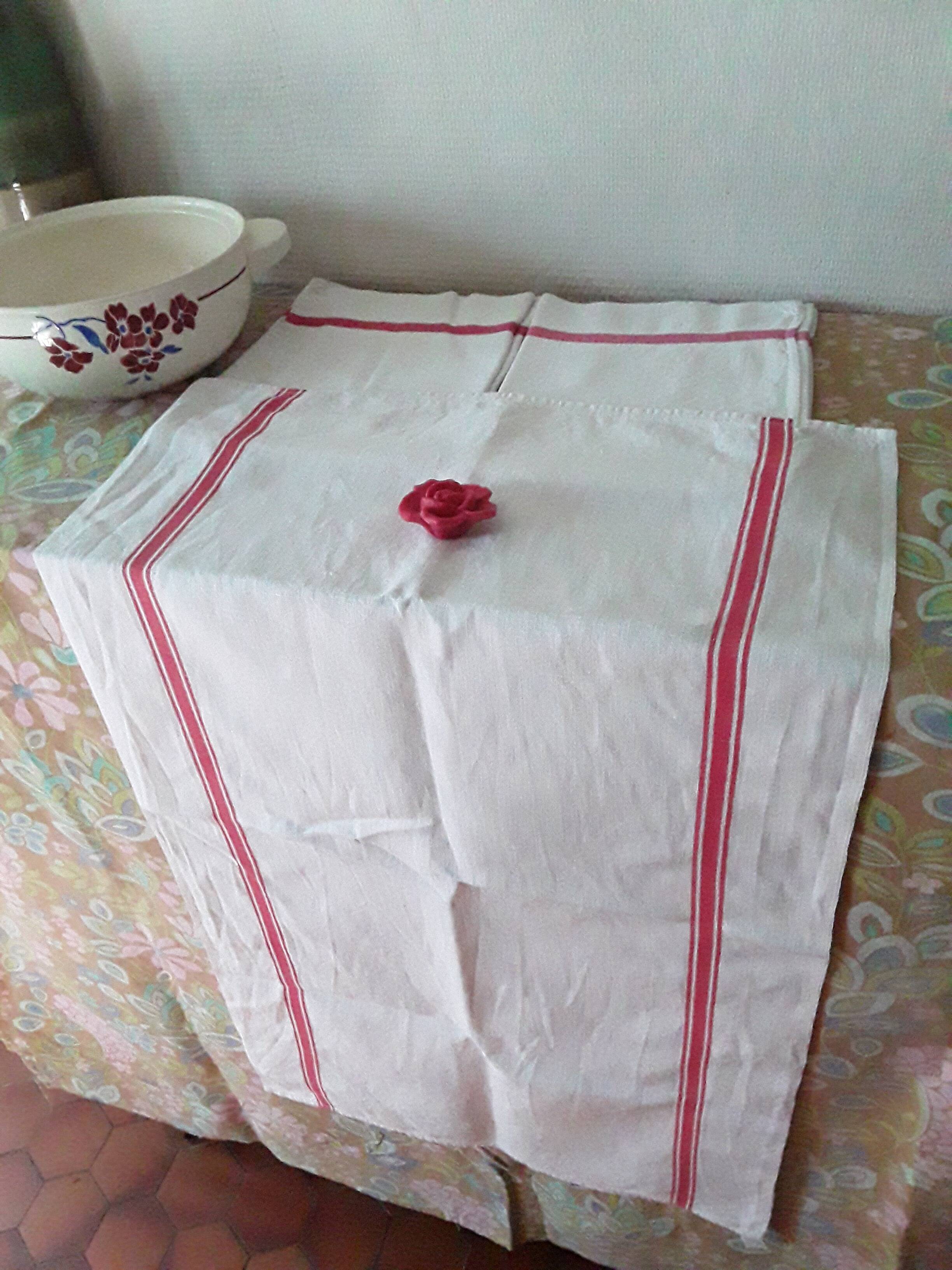 3 old mixed-breed tea towels