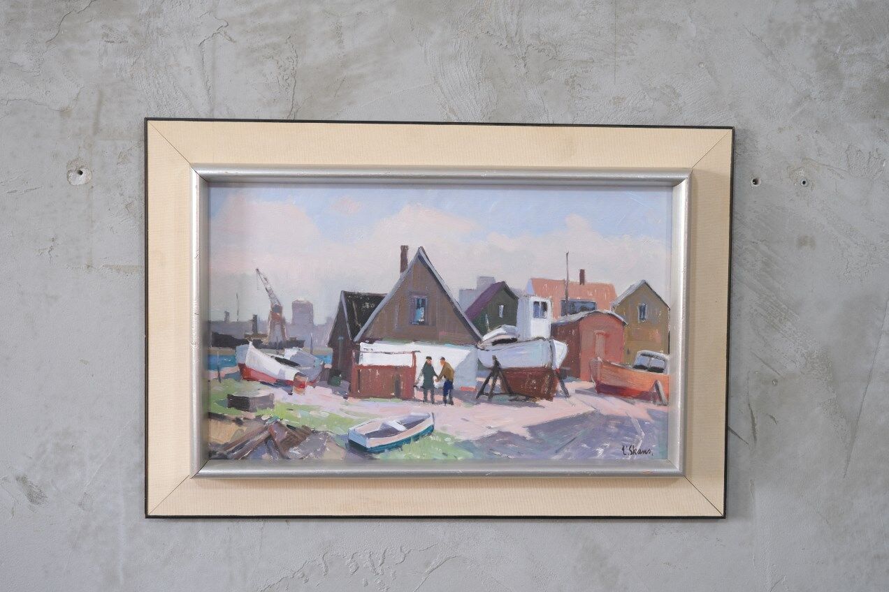 Eskil Skans, Composition suédoise, 1960, huile sur panneau, encadré