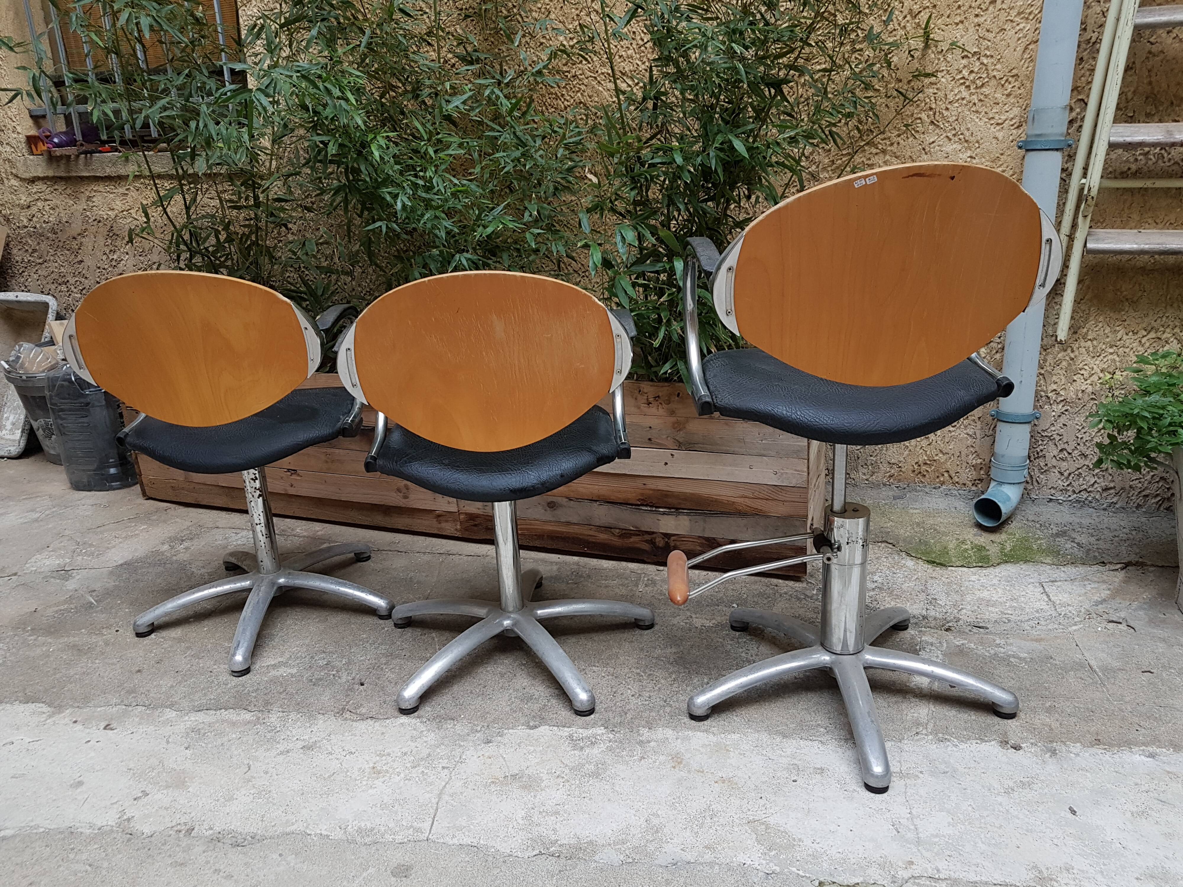 Three hairdresser chairs by designer Maletti 1979