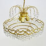 Ancien lustre, plafonnier couronne en laiton, 6 étages, 3 feux, Années 70 80