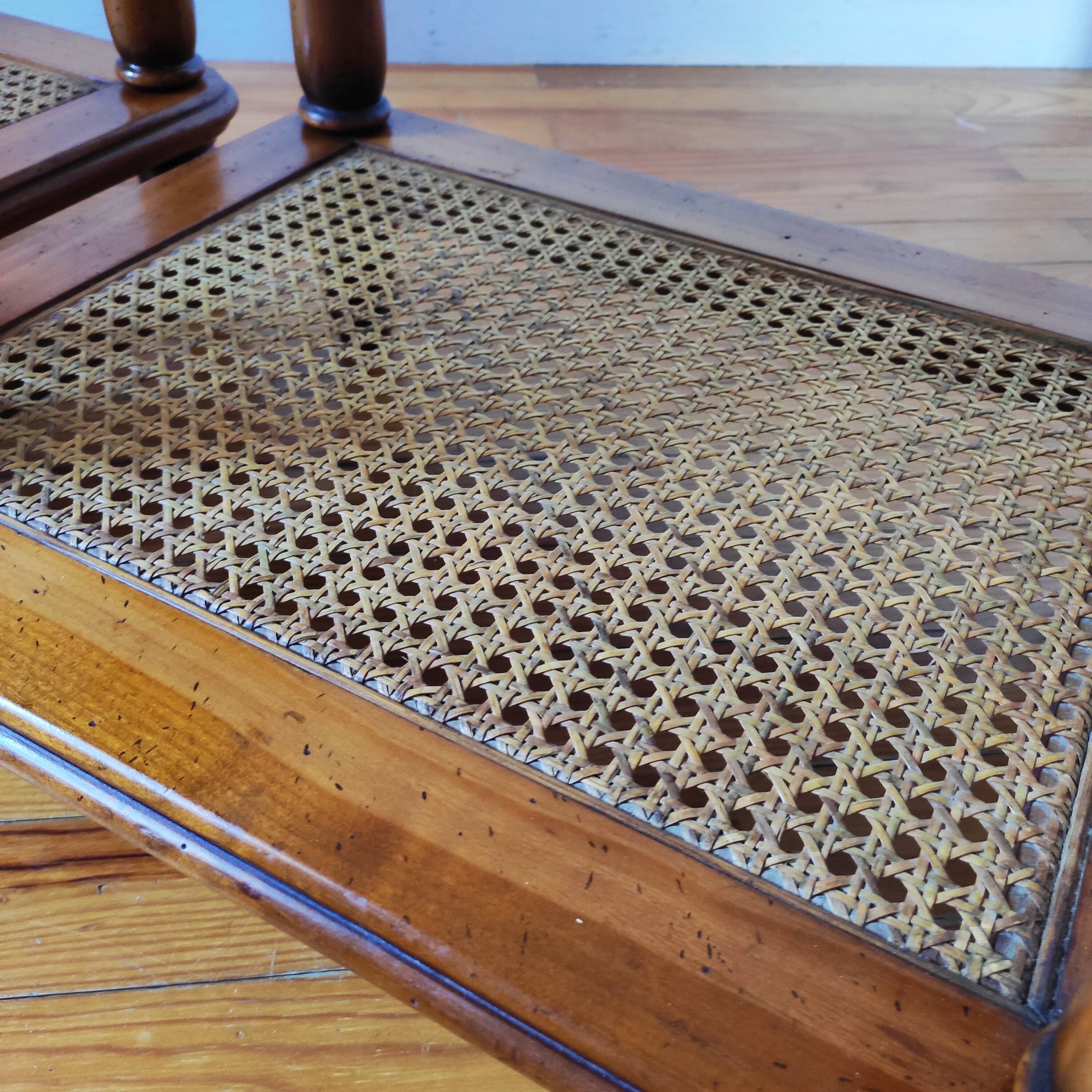 Pair of wooden and cane sofa ends