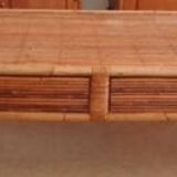 Table basse vintage en rotin et bambou