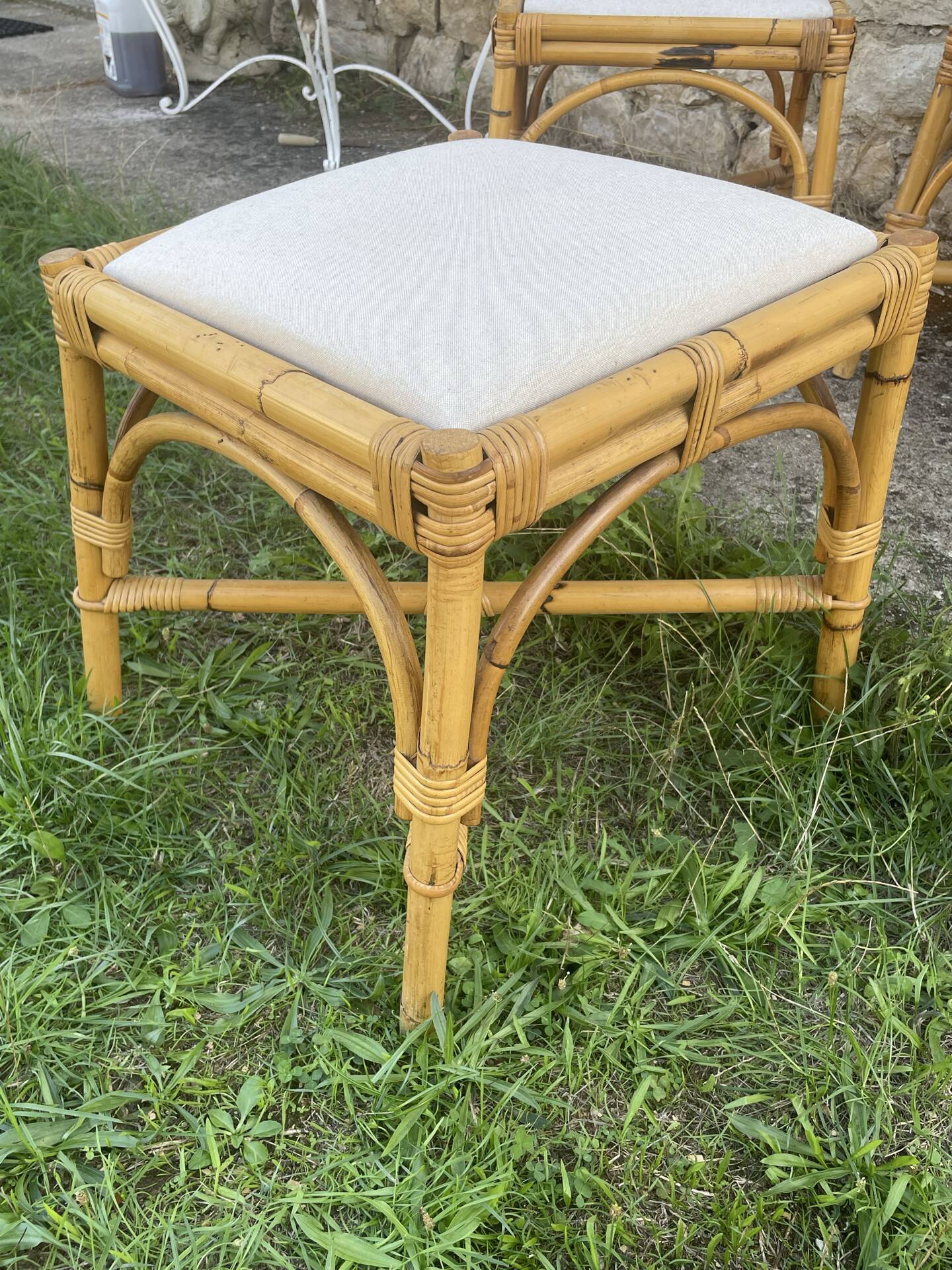 4 tabourets vintage bambou et rotin – années 60/70