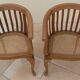 2 Colonial armchairs in natural solid wood with cane seats