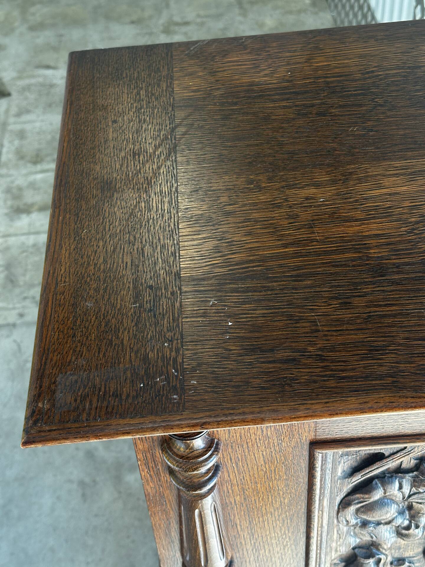 Large carved oak buffet in neo-Renaissance style, mid-20th century.
