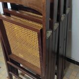 Set of 4 vintage 1970s folding chairs in wood and caning