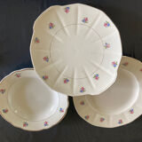 Set of 3 dishes digoin and sarreguemines ecru with flowers